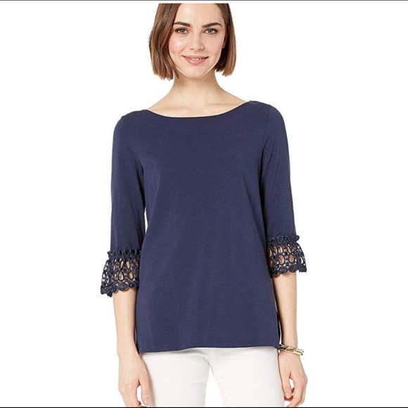 Lilly Pulitzer Blue Waverly 3/4 Bell Sleeves Lace - Picture 3 of 11